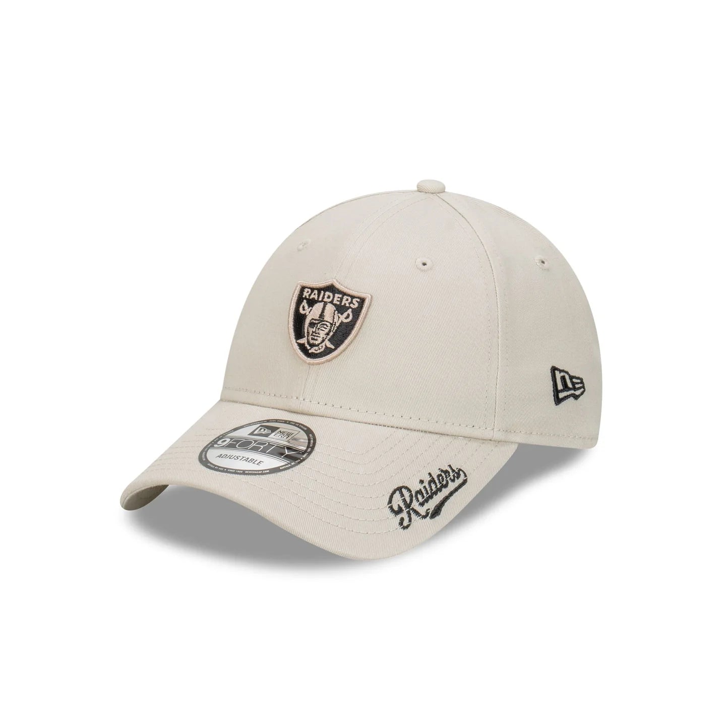 Las Vegas Raiders Hat - Visor Script Stone Black NFL 9Forty Strapback Cap - New Era