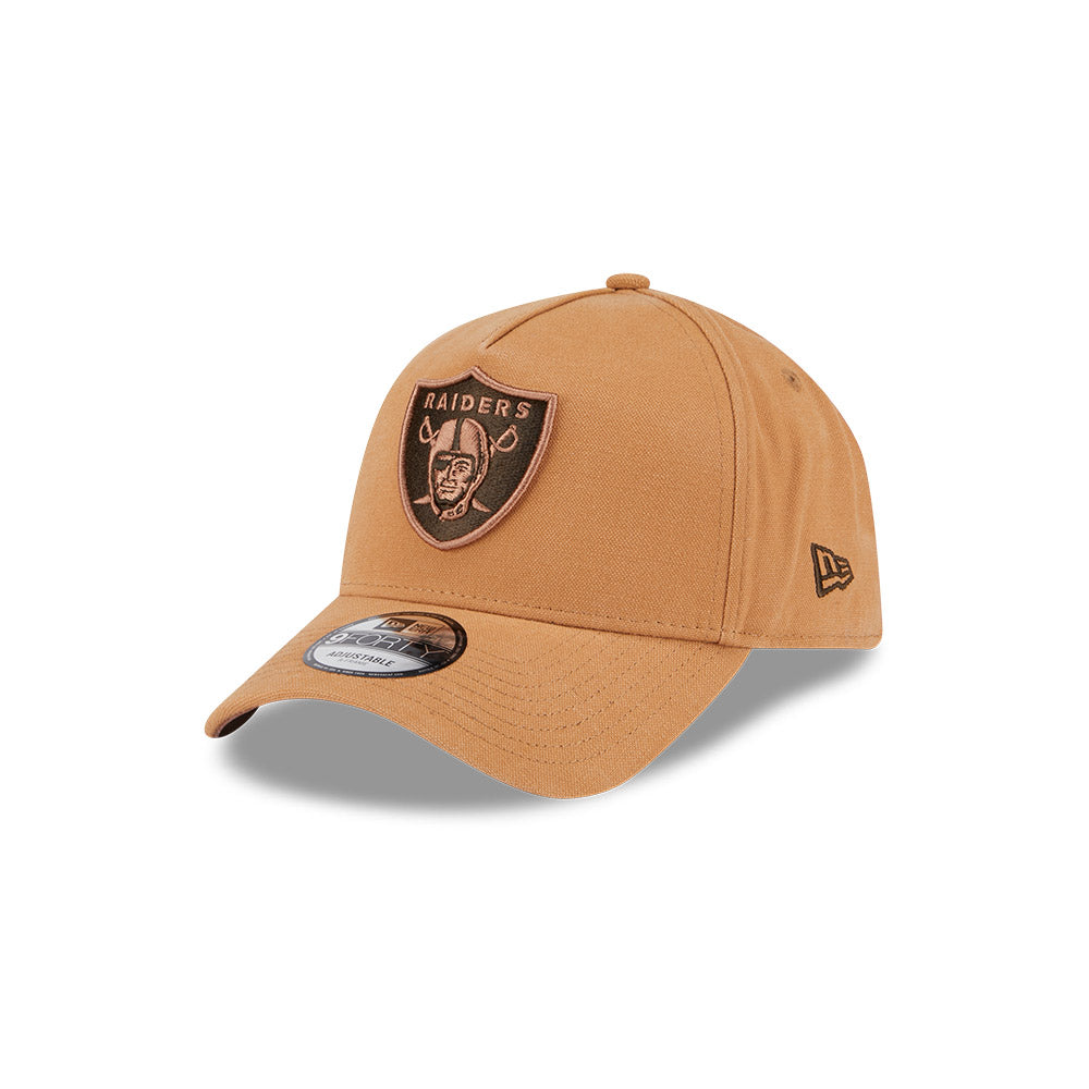 Las Vegas Raiders Hat - Washed Canvas Bronze 9Forty A-Frame NFL Snapback Cap - New Era