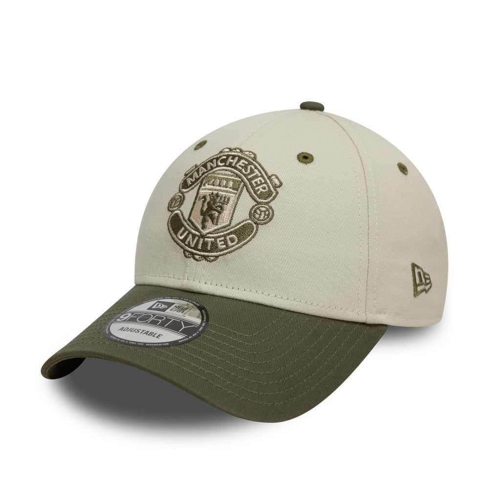 Manchester United FC Hat - 2Tone Ivory Olive Contrast Visor EPL 9Forty Strapback Cap - New Era