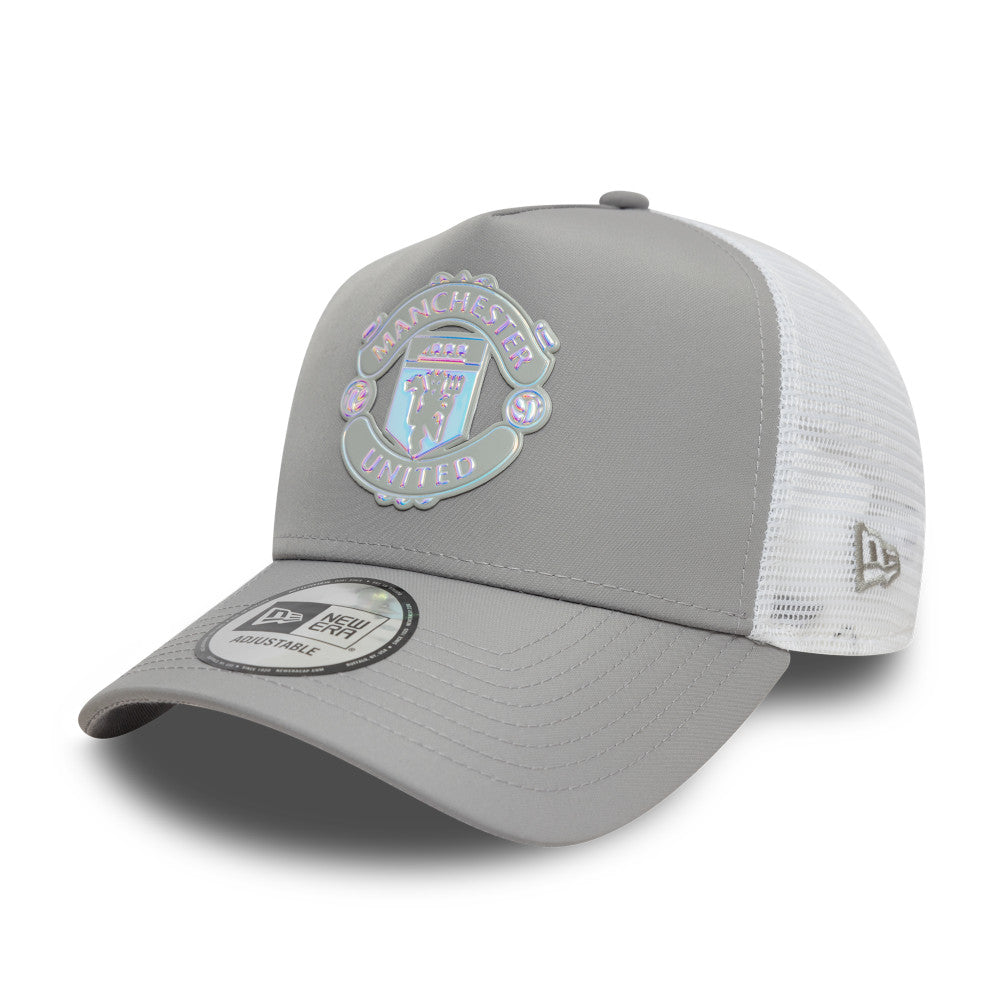 Manchester United FC Hat - Iridescent Graphite Grey EPL 9Forty A-Frame Trucker Snapback Cap - New Era