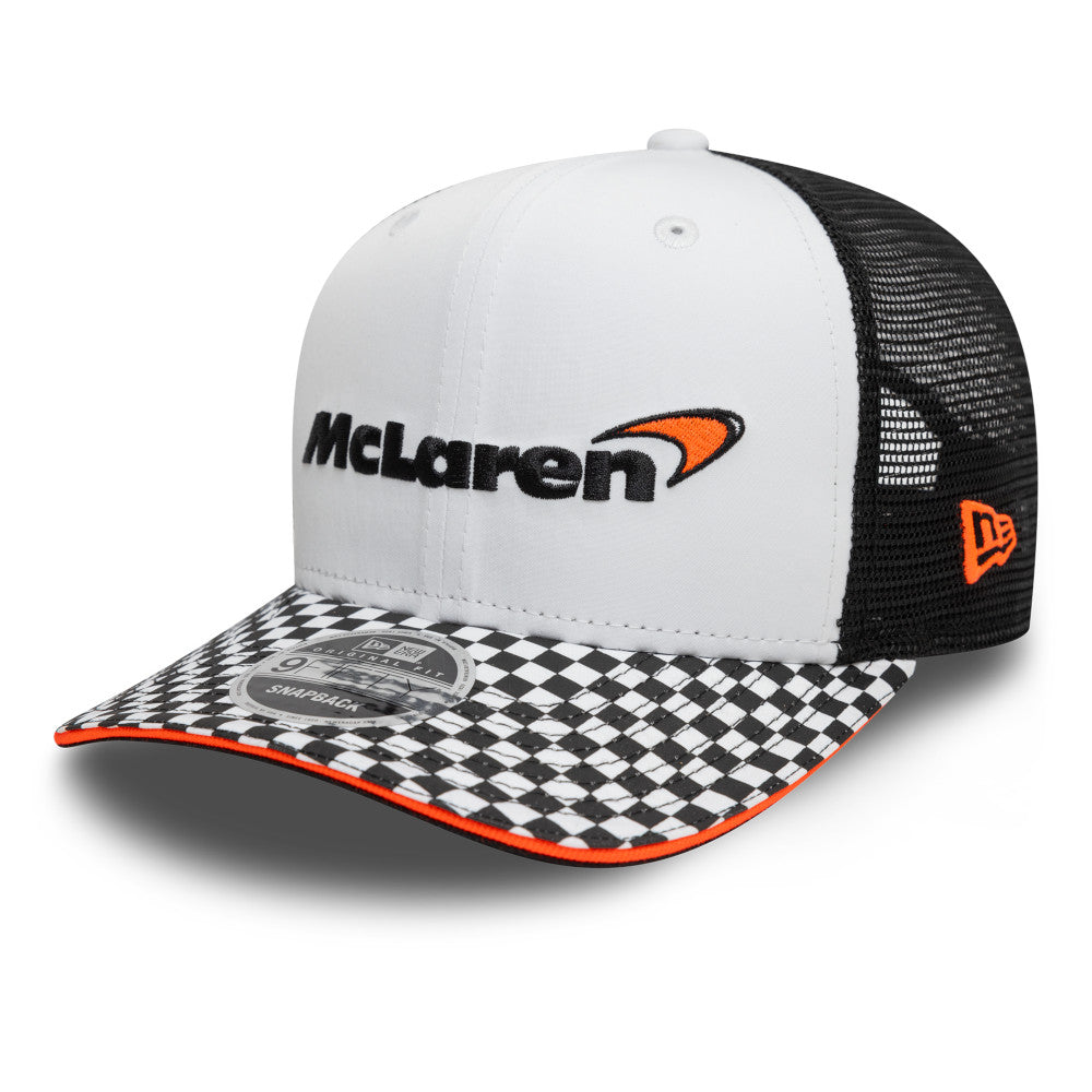 McLaren F1 Racing Hat - Checkered Visor White 9Fifty Formula 1 Trucker Snapback Cap - New Era