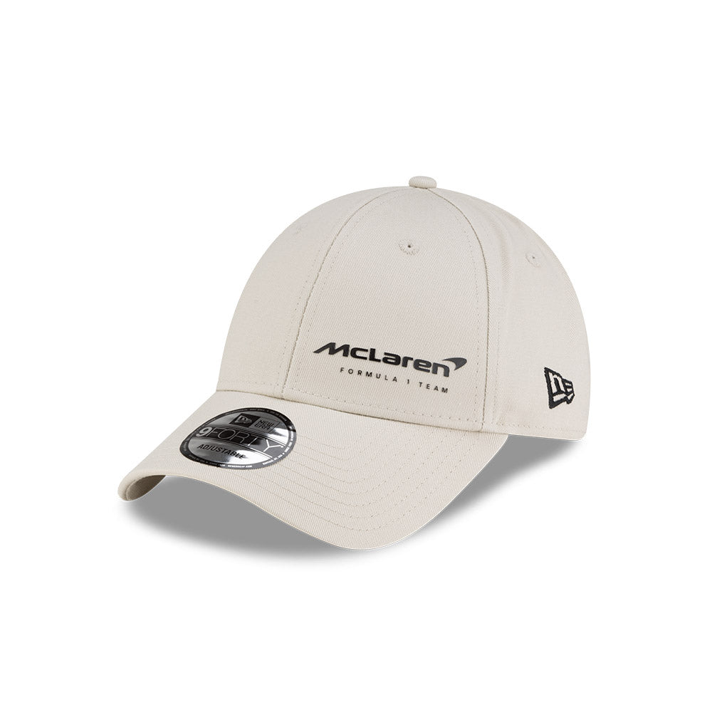 McLaren F1 Racing Hat - Essential Stone White 9Forty Formula 1 Snapback Cap - New Era