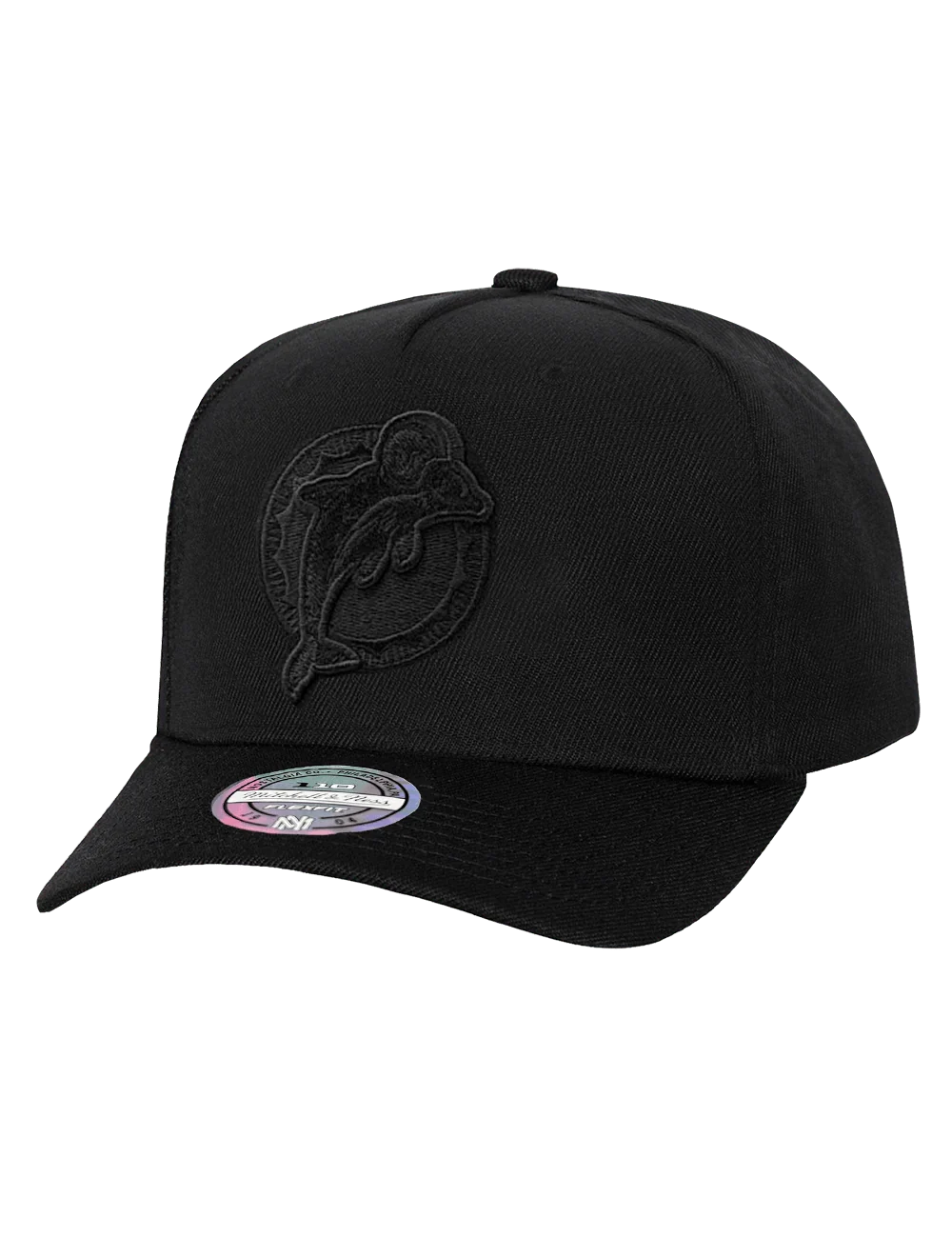 Miami Dolphins Hat - Black on Black 110 Flexfit NFL American Football Snapback Cap - Mitchell & Ness
