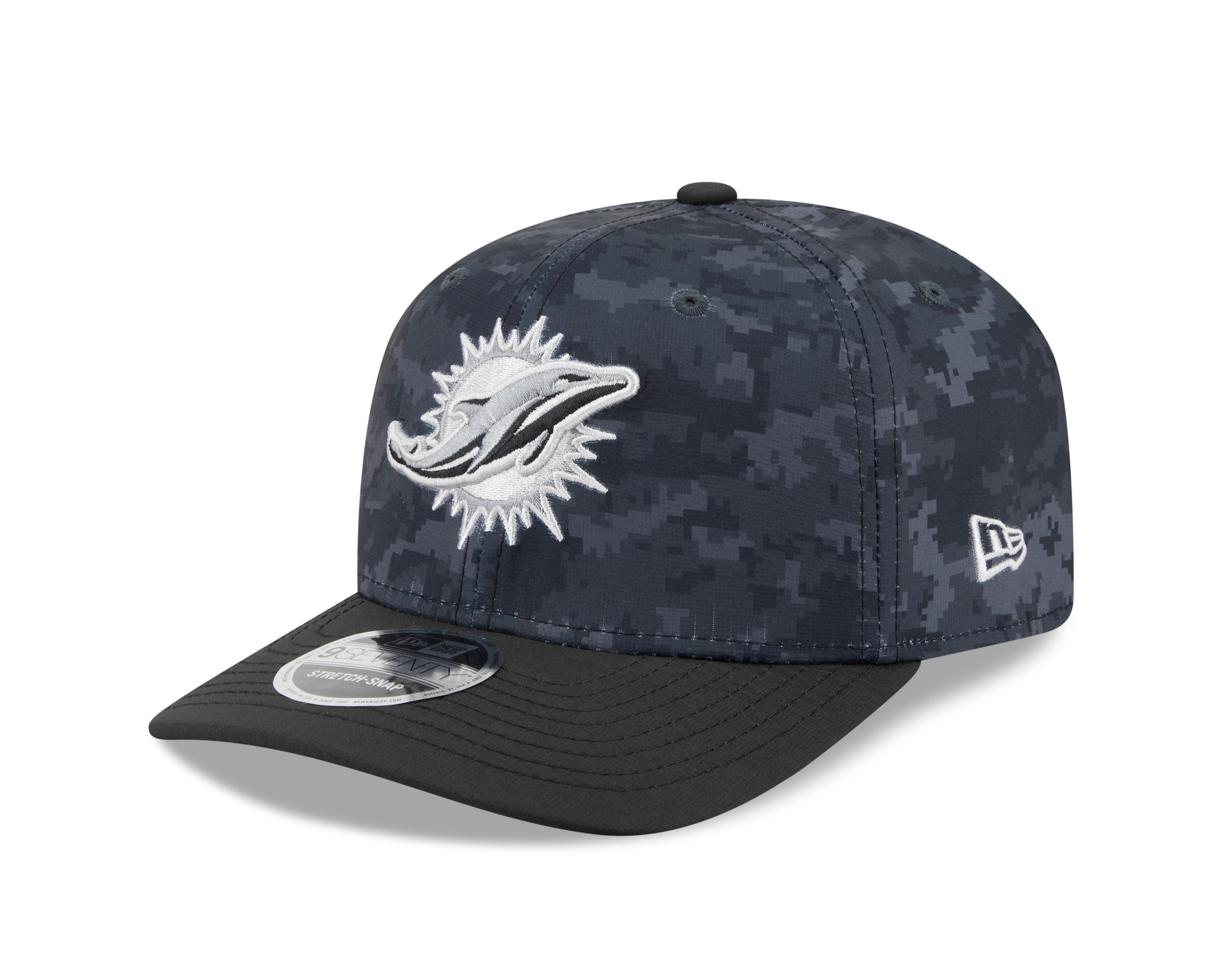 Miami Dolphins Hat - Dark Camo Salute To Service NFL 9Seventy Adjustable Stretch Snapback Cap - New Era