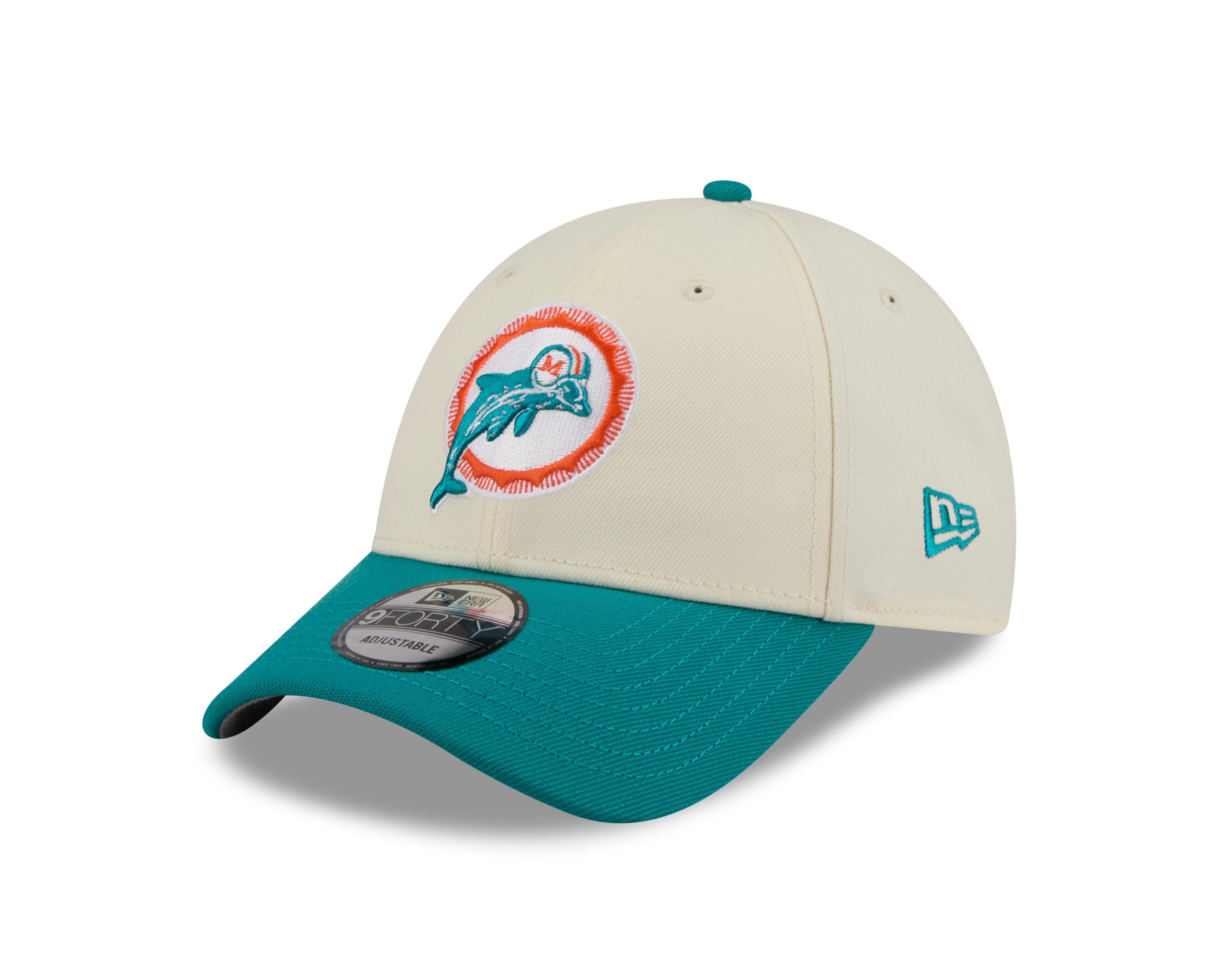 Miami Dolphins Hat - Teal Chrome White 2Tone NFL Historic 9Forty Snapback Cap - New Era
