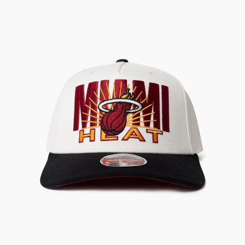 Miami Heat Hat - White Black 2-Tone Post Up MVP NBA Snapback Cap - Mitchell & Ness