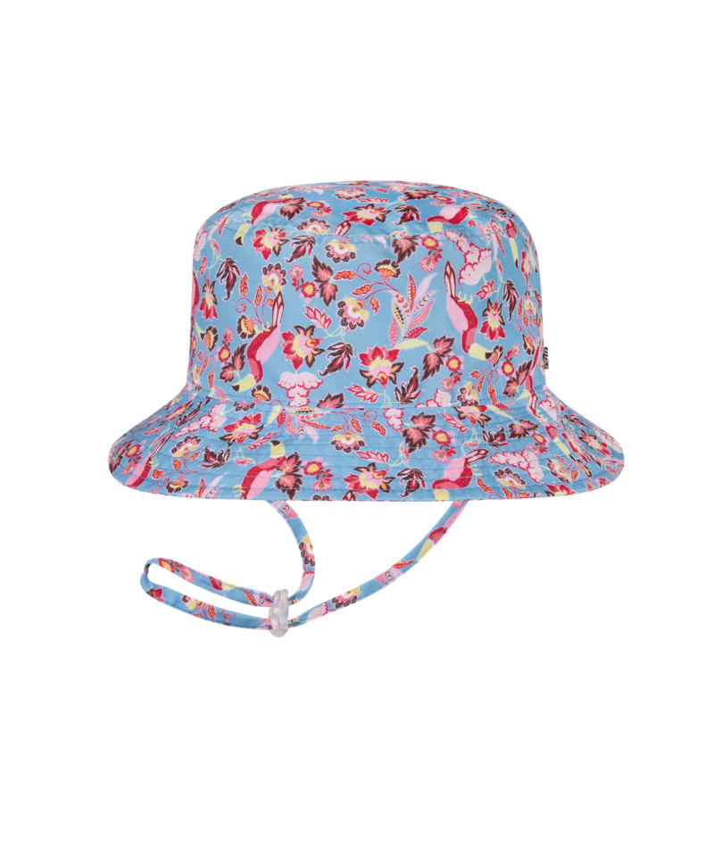 Millymook Girls Bucket Hat - Blue Pink With Bird and Flowers Print - Cordelia
