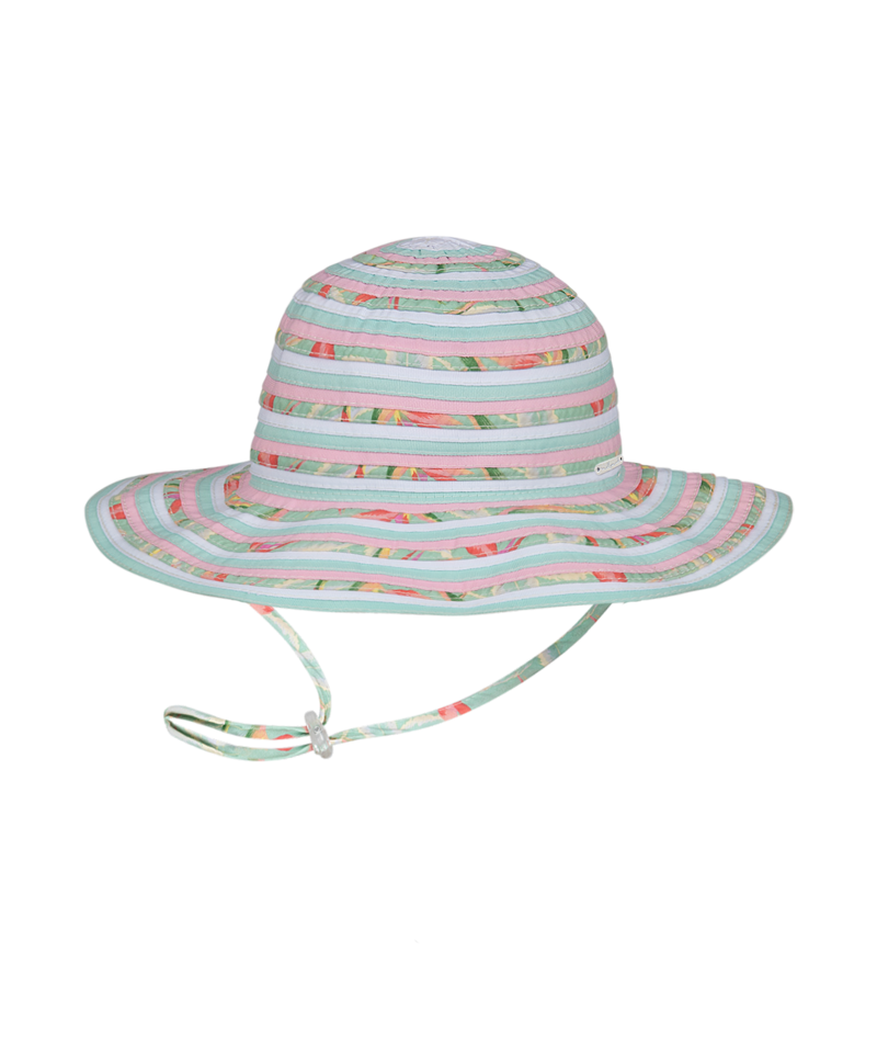 Millymook Girls Floppy Hat - Mint Green Floral Stripe - Phillipa