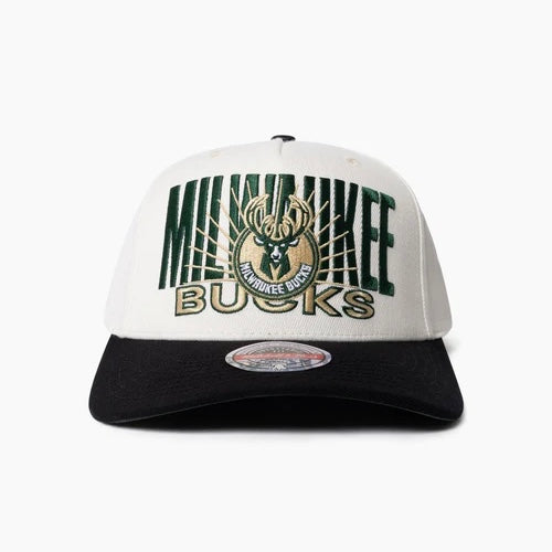 Milwaukee Bucks Hat - White Black 2-Tone Post Up MVP NBA Snapback Cap - Mitchell & Ness