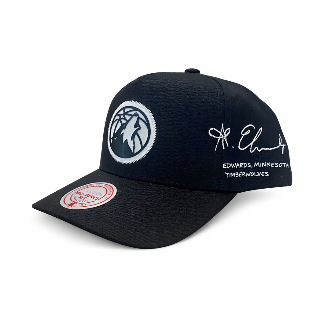 Minnesota Timberwolves Hat - Black Anthony Edwards Signature Pro Pinch NBA Basketball Snapback Cap - Mitchell & Ness
