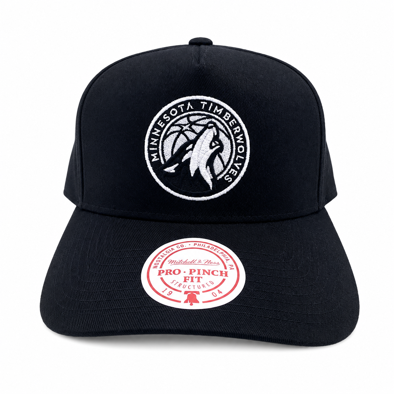 Minnesota Timberwolves Hat - Black and White Pro Pinch NBA Basketball Snapback Cap - Mitchell & Ness