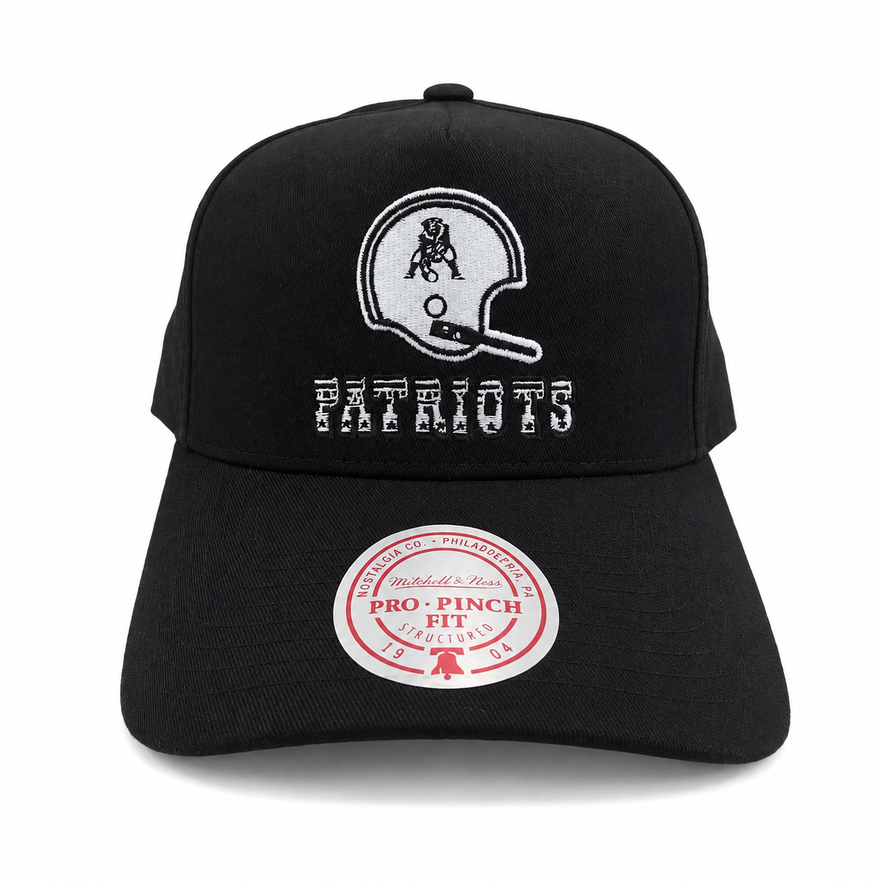 New England Patriots Hat - Black and White Pro Pinch NFL American Football Snapback Cap - Mitchell & Ness