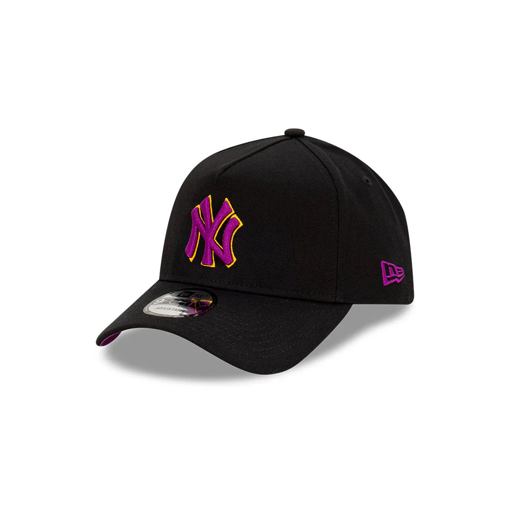 New York Yankees Hat - Black Passionfruit 9Forty A-Frame MLB Snapback Cap - New Era