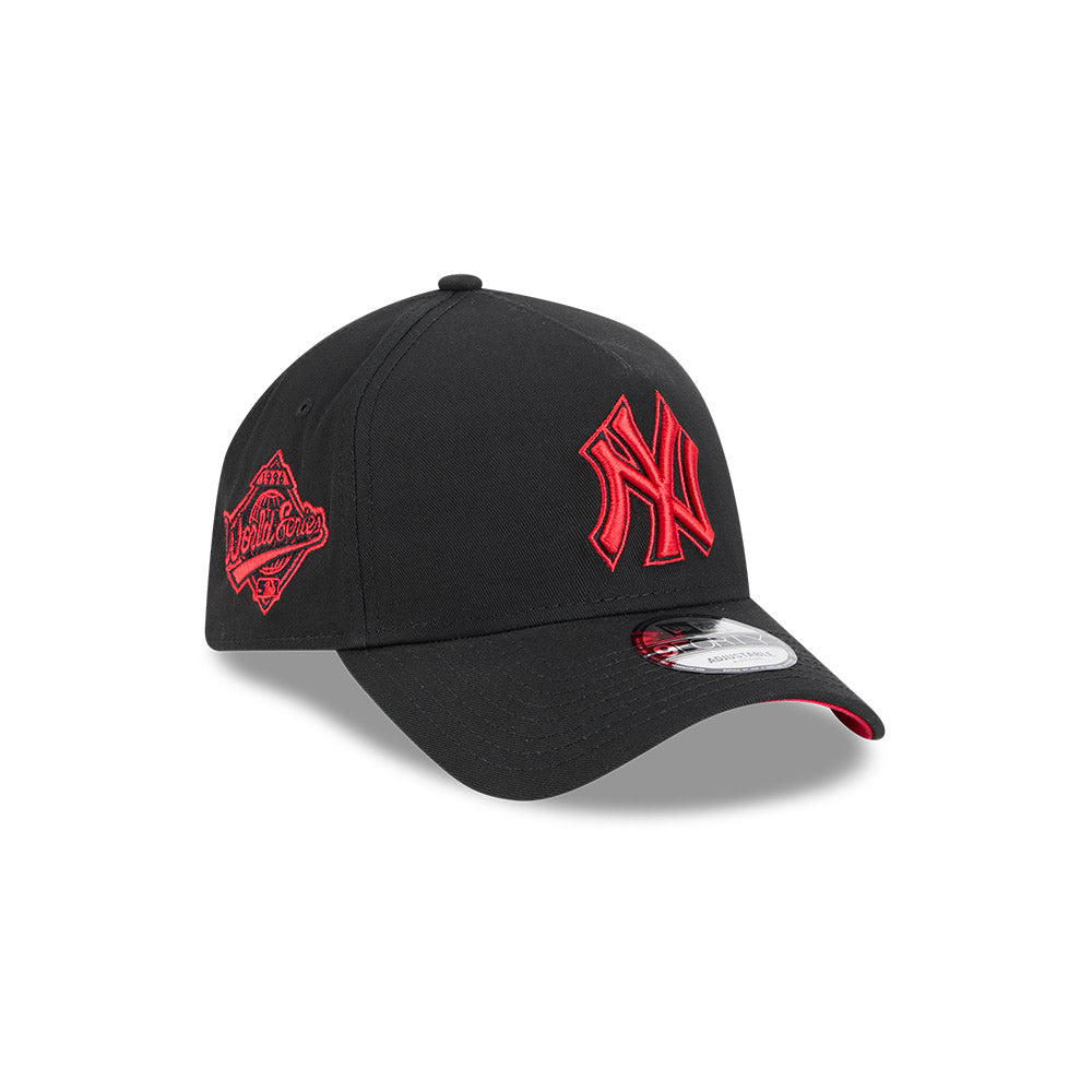 New York Yankees Hat - Black Scarlet Red 9Forty A-Frame MLB Snapback Cap - New Era