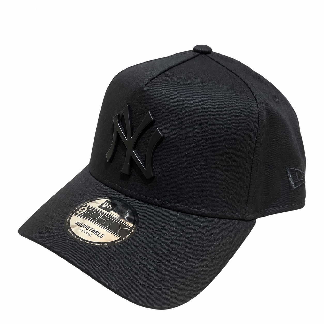 New York Yankees Hat - Black on Black Metal Badge Best of Archive 9Forty A-Frame MLB Snapback Cap - New Era