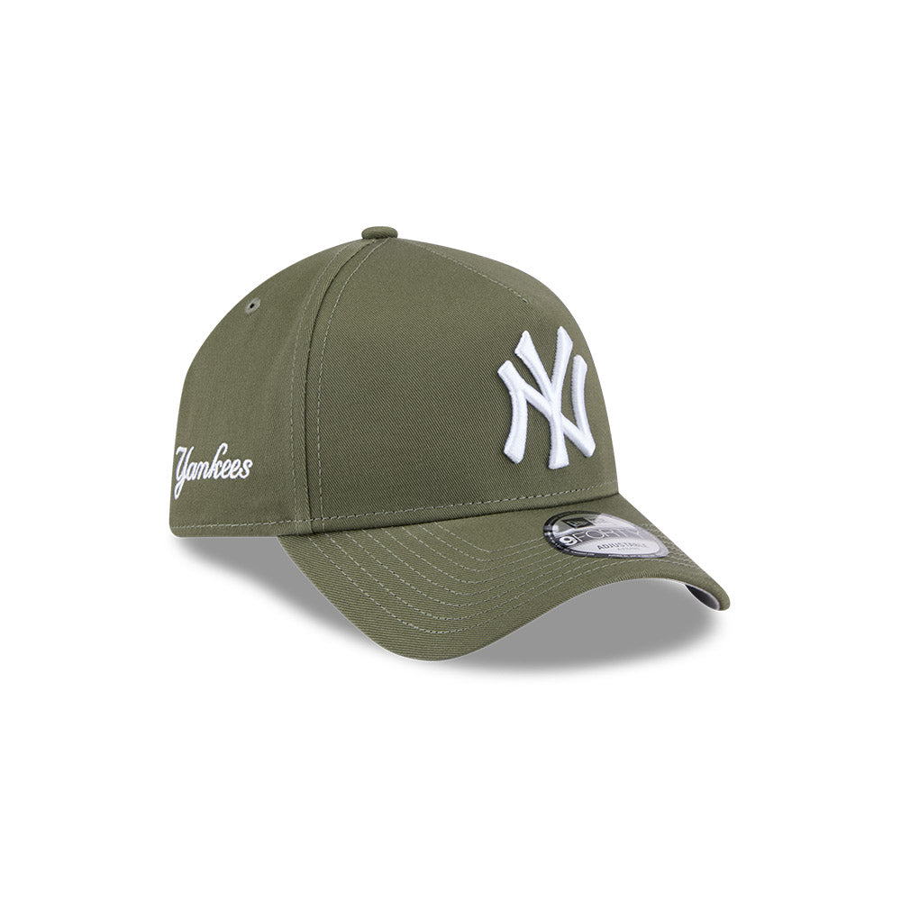 New York Yankees Hat - Olive Green Seasonal Script 9Forty A-Frame MLB Snapback Cap - New Era