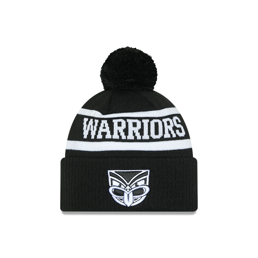 New Zealand Warriors Beanie - 2025 NRL Black White Pom Knit - New Era