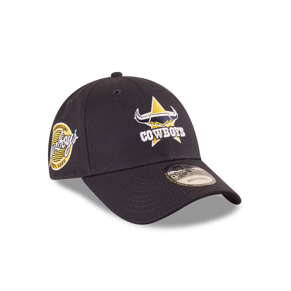 North Queensland Cowboys Youth Hat - NRL 2025 Badged Navy OTC 9Forty Kids Strapback Cap - New Era