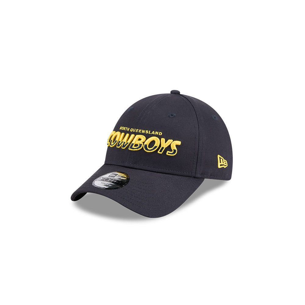 North Queensland Cowboys Youth Hat - NRL Split Script Navy OTC 9Forty Kids Strapback Cap - New Era