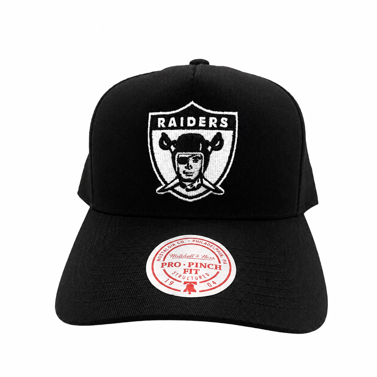 Oakland Raiders Hat - Black and White Pro Pinch NFL American Football Snapback Cap - Mitchell & Ness