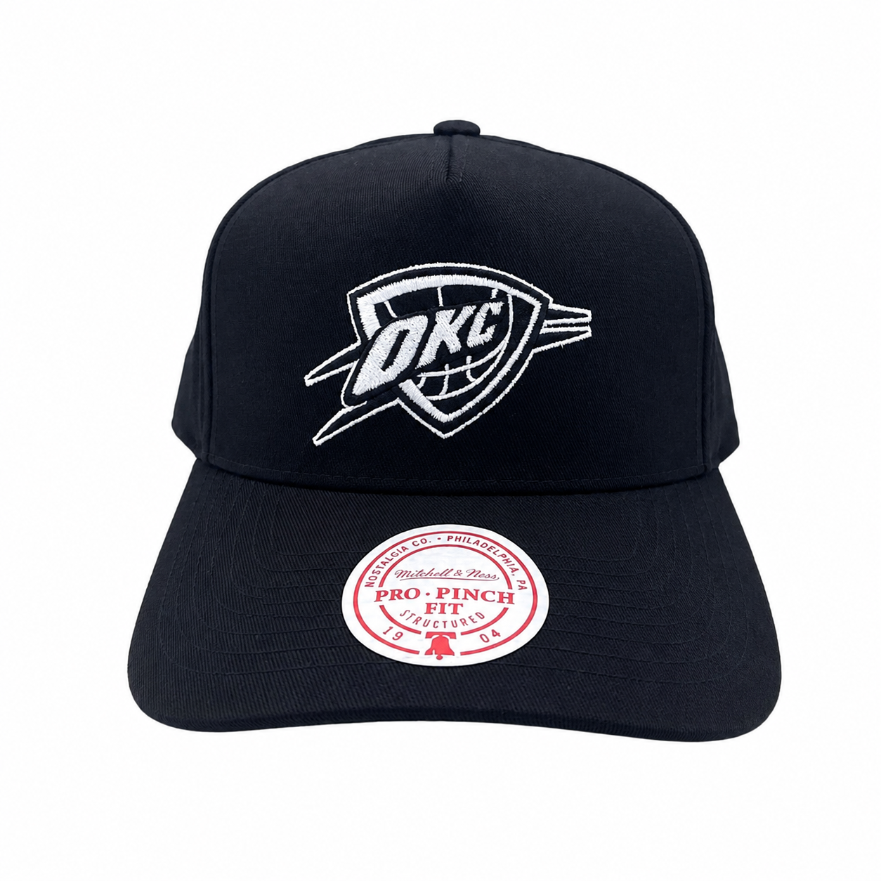 Oklahoma City Thunder Hat - Black and White Pro Pinch NBA Basketball Snapback Cap - Mitchell & Ness