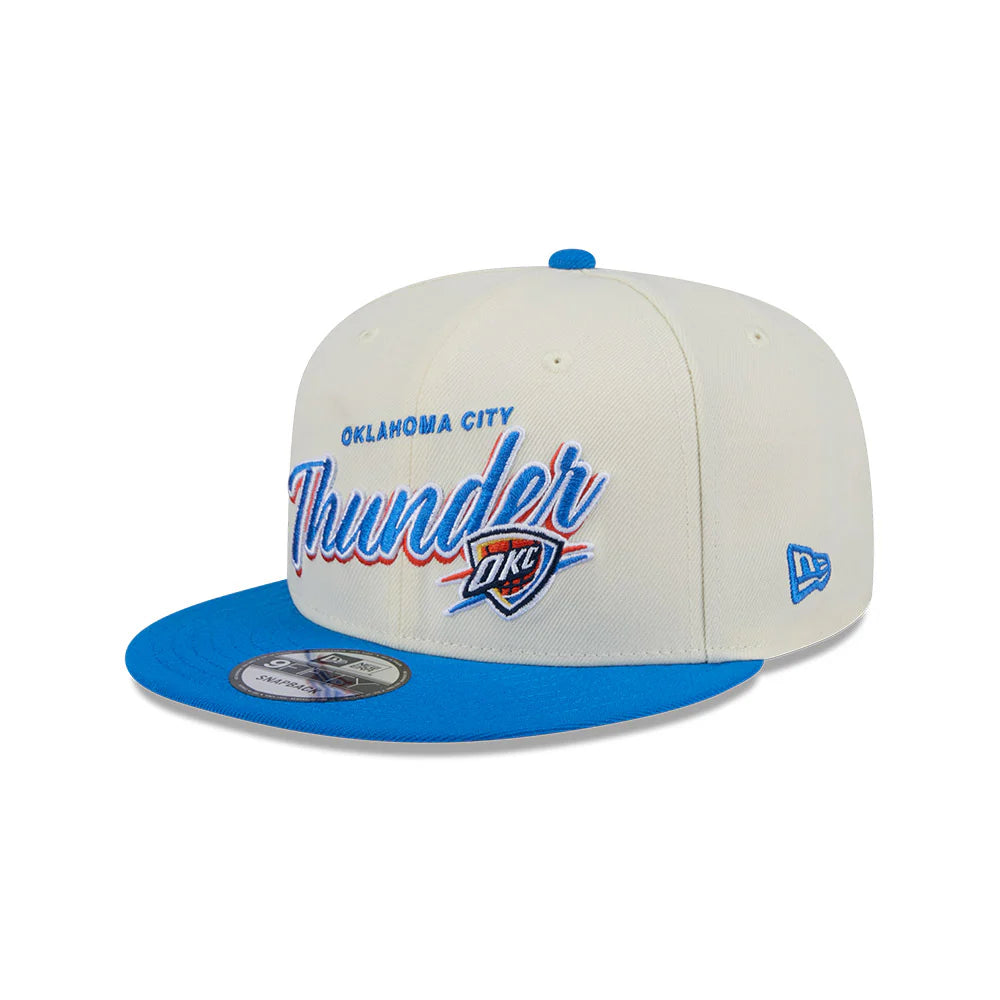 Oklahoma City Thunder Hat - Script Chrome White OTC 2-Tone NBA 9Fifty Snapback Cap - New Era