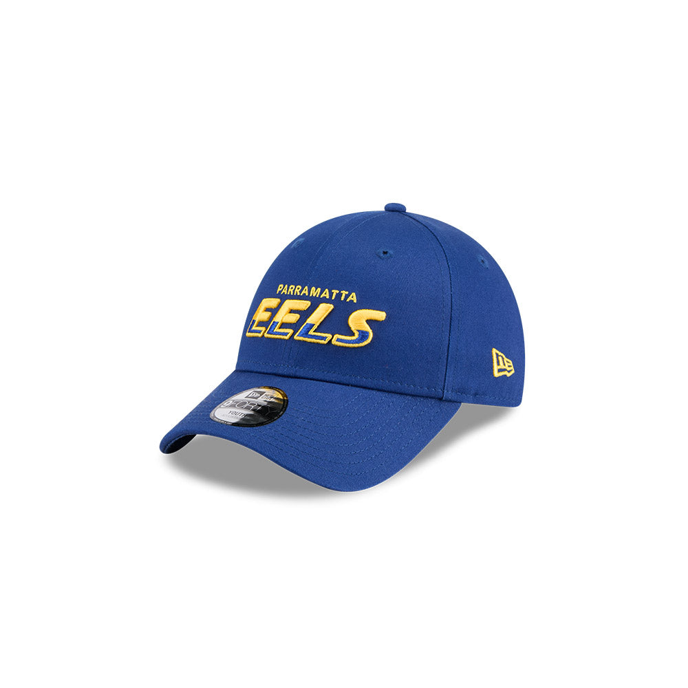 Parramatta Eels Youth Hat - NRL Split Script Blue OTC 9Forty Kids Strapback Cap - New Era