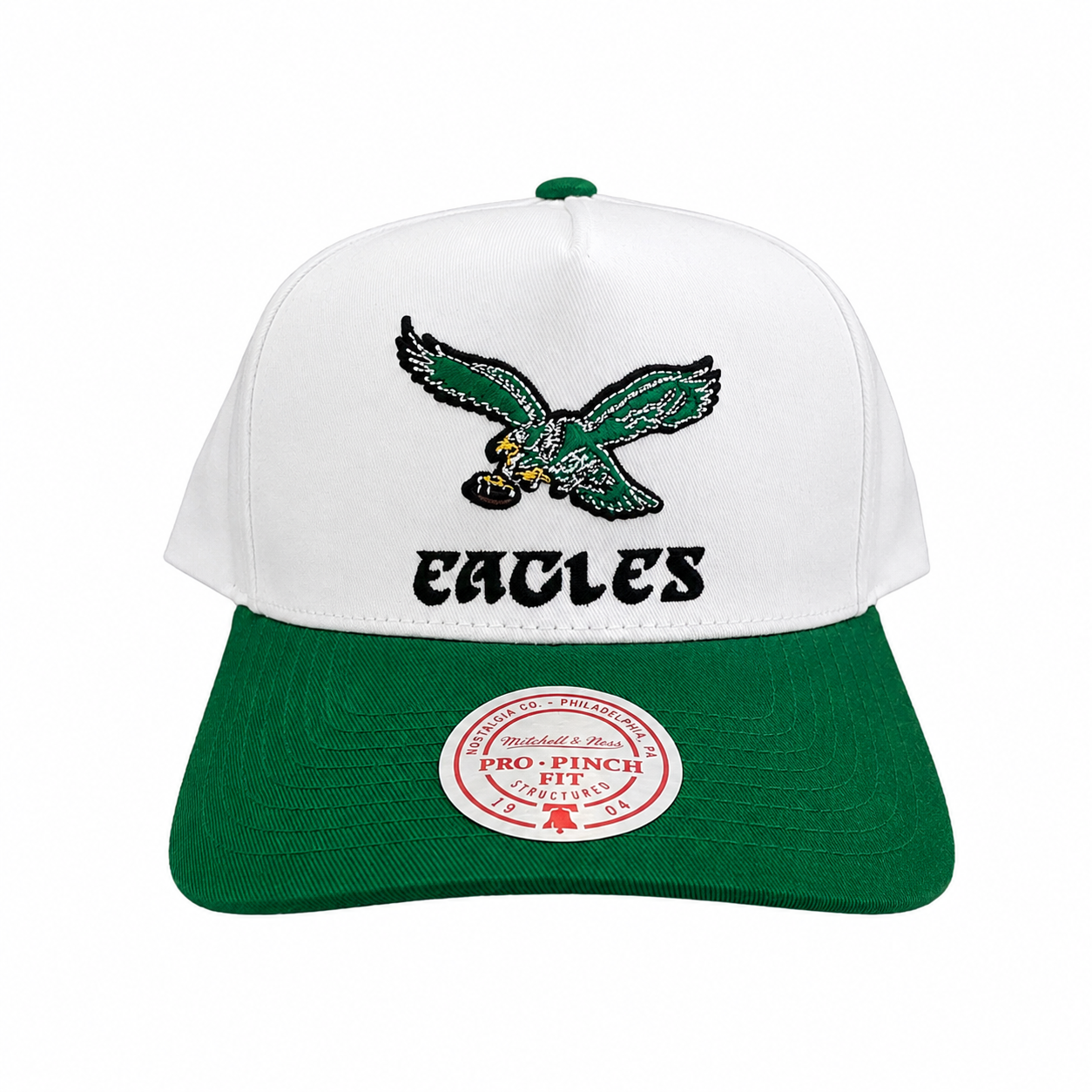 Philadelphia Eagles Hat - 2Tone White Team Colour Pro Pinch NFL Snapback Cap - Mitchell & Ness