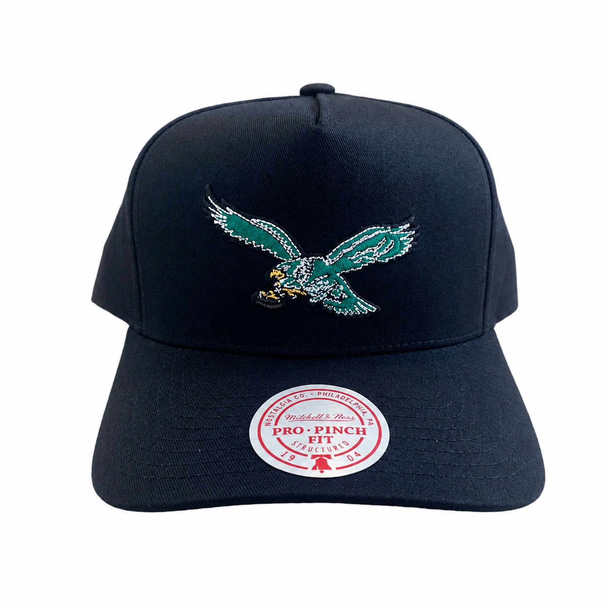 Philadelphia Eagles Hat - Black Team Colour Pro Pinch NFL Snapback Cap - Mitchell & Ness
