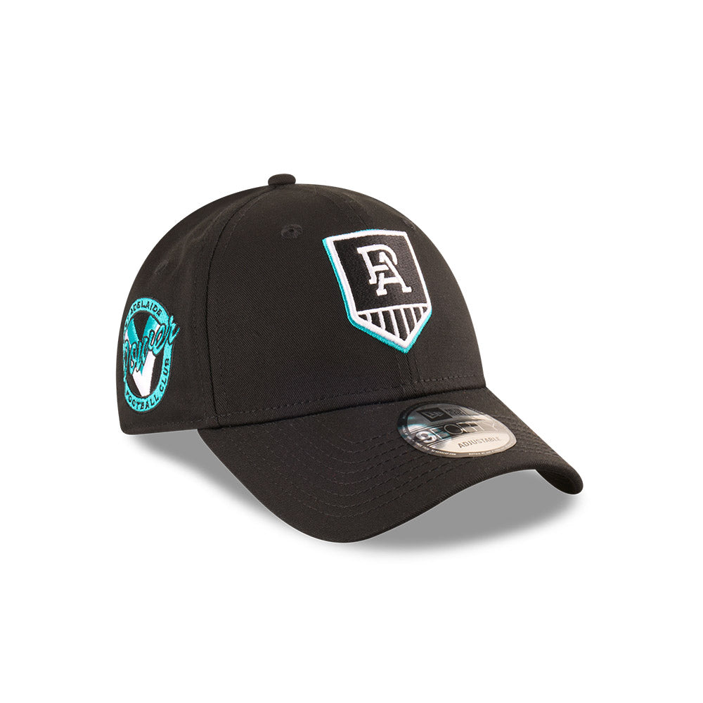 Port Adelaide Power Youth Hat - AFL 2025 Badged Black OTC 9Forty Kids Strapback Cap - New Era