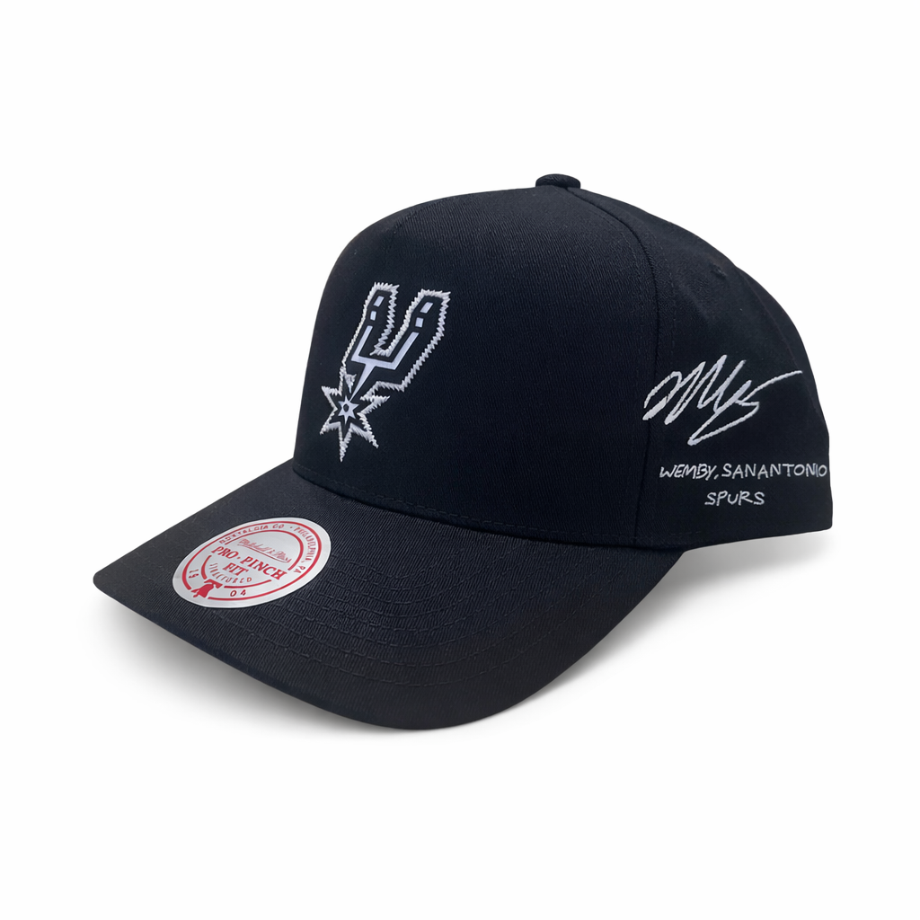 San Antonio Spurs Hat - Black Victor “Wemby” Wembanyama Signature Pro Pinch NBA Basketball Snapback Cap - Mitchell & Ness