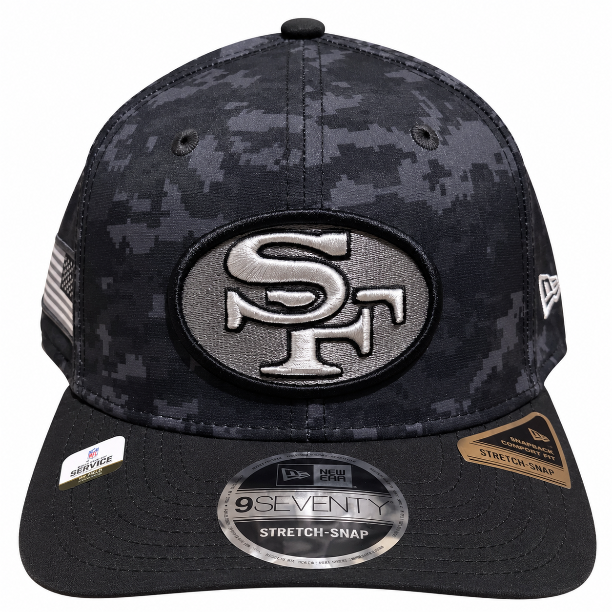 San Francisco 49ers Hat - Dark Camo Salute To Service Alternate NFL 9Seventy Adjustable Stretch Snapback Cap - New Era