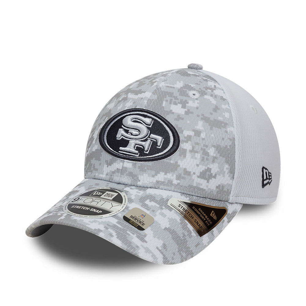 San Francisco 49ers Hat - Grey Camouflage Salute To Service NFL 9Forty Stretch Snapback Cap - New Era