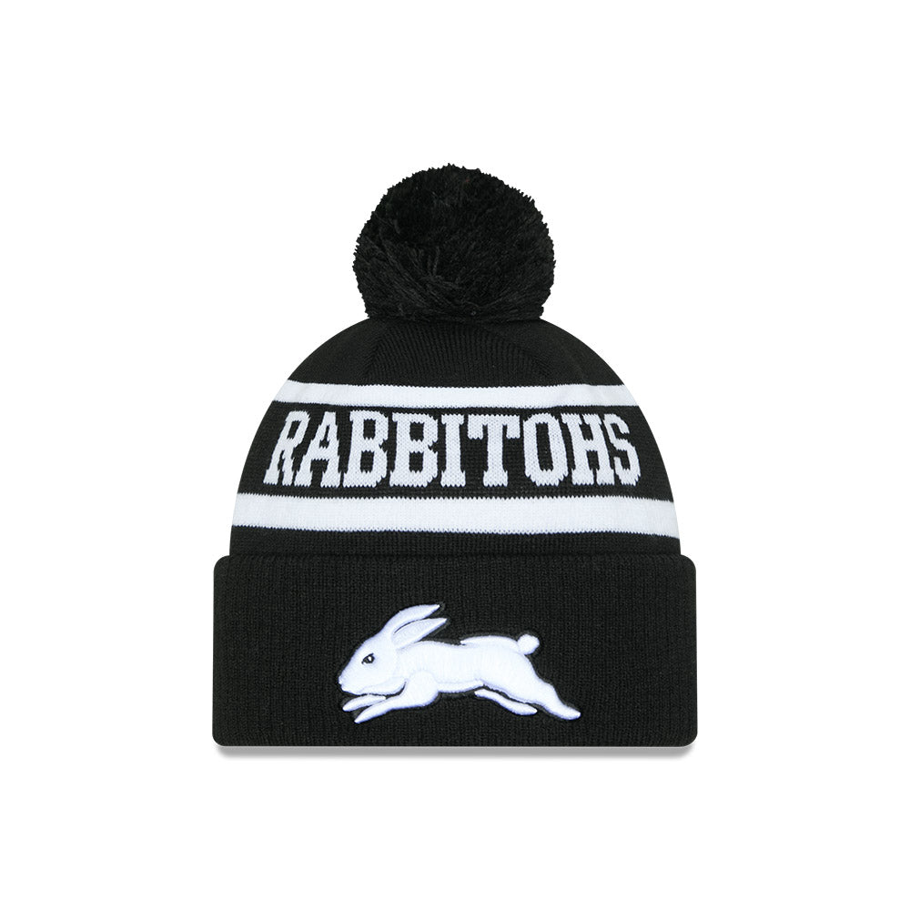 South Sydney Rabbitohs Beanie - 2025 NRL Black White Pom Knit - New Era