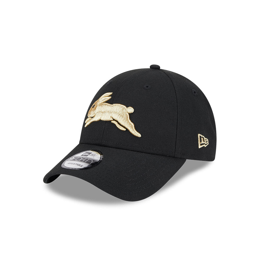 South Sydney Rabbitohs Hat - NRL 2025 Black Gold 9forty Snapback Cap - New Era