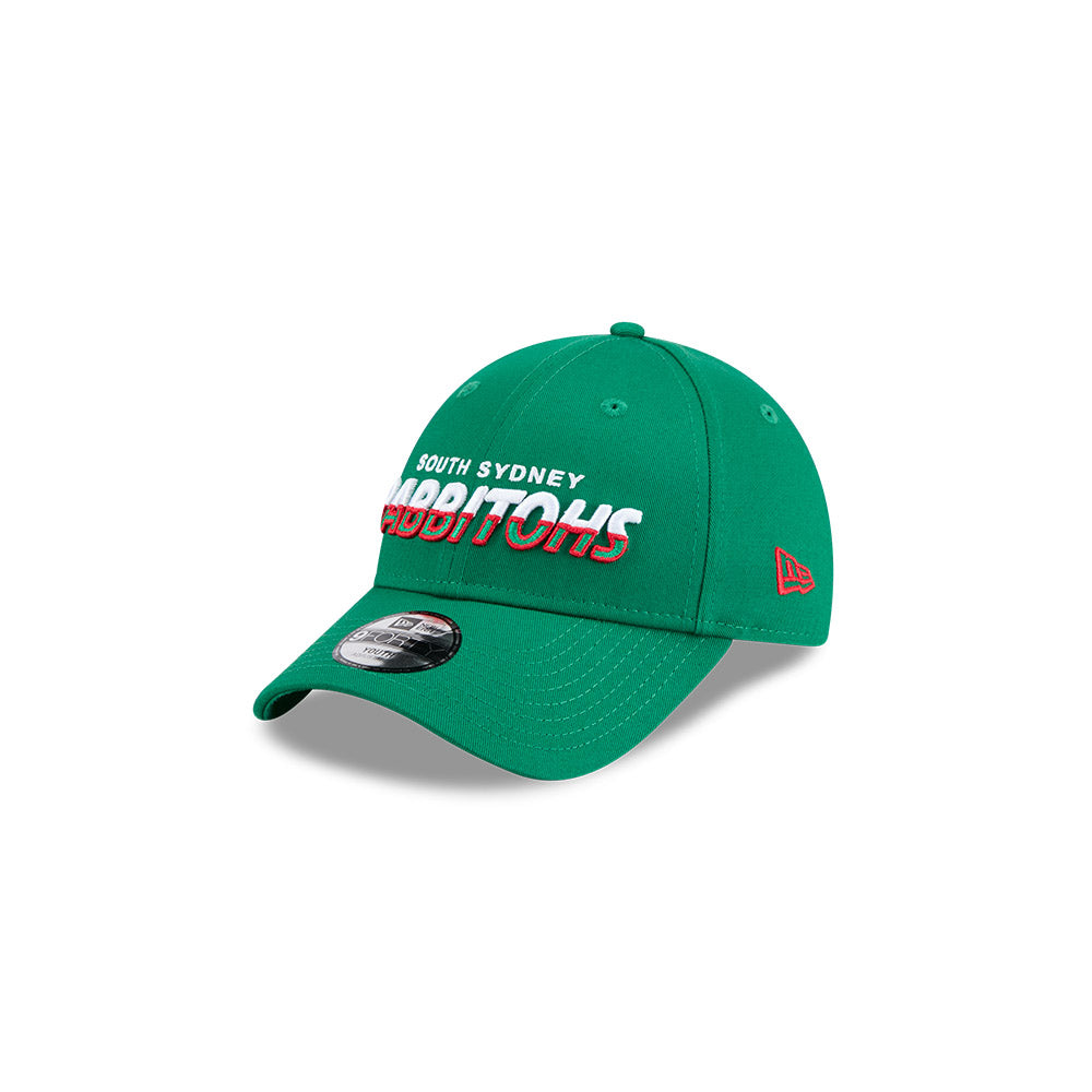 South Sydney Rabbitohs Youth Hat - NRL Split Script Green OTC 9Forty Kids Strapback Cap - New Era