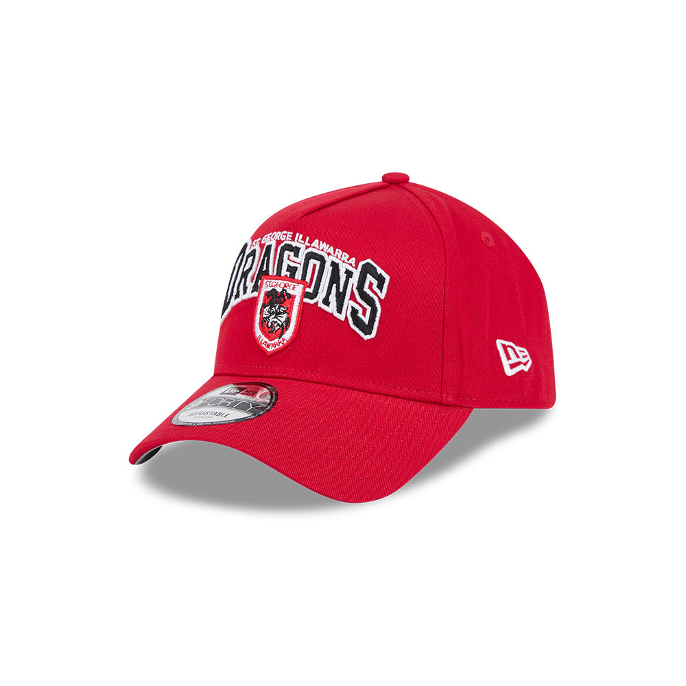 St George Illawarra Dragons Hat - Red Logo Arch 9Forty A-Frame NRL Snapback Cap - New Era