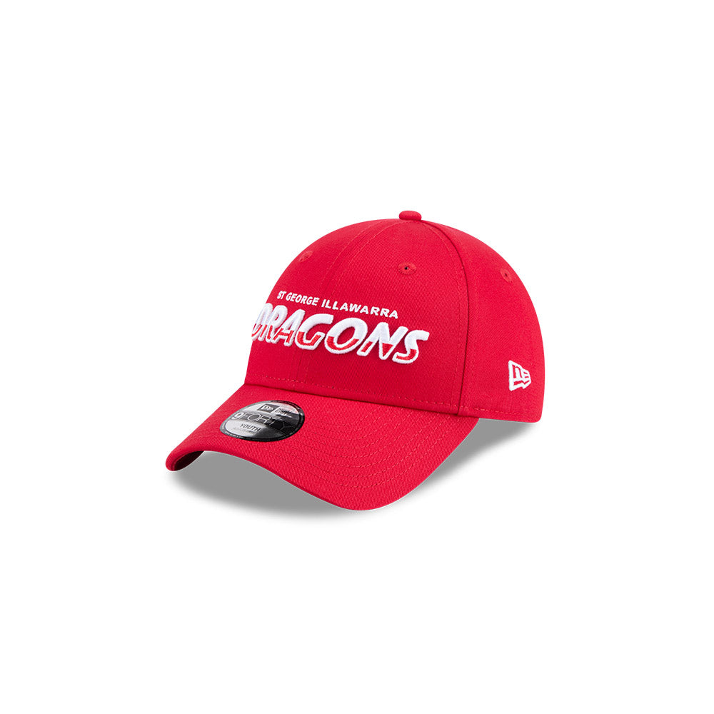 St George Illawarra Dragons Youth Hat - NRL Split Script Red OTC 9Forty Kids Strapback Cap - New Era