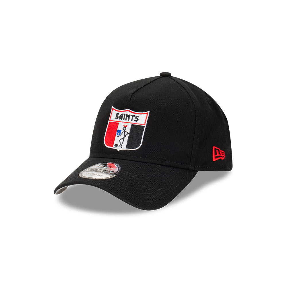 St Kilda Saints Hat - Black Retro 9Forty A-Frame AFL Snapback Cap - New Era