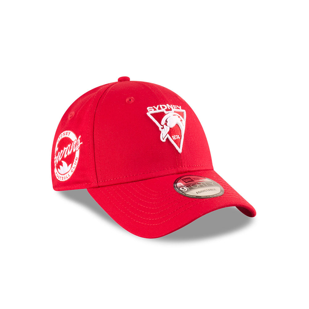 Sydney Swans Youth Hat - AFL 2025 Badged Red OTC 9Forty Kids Strapback Cap - New Era