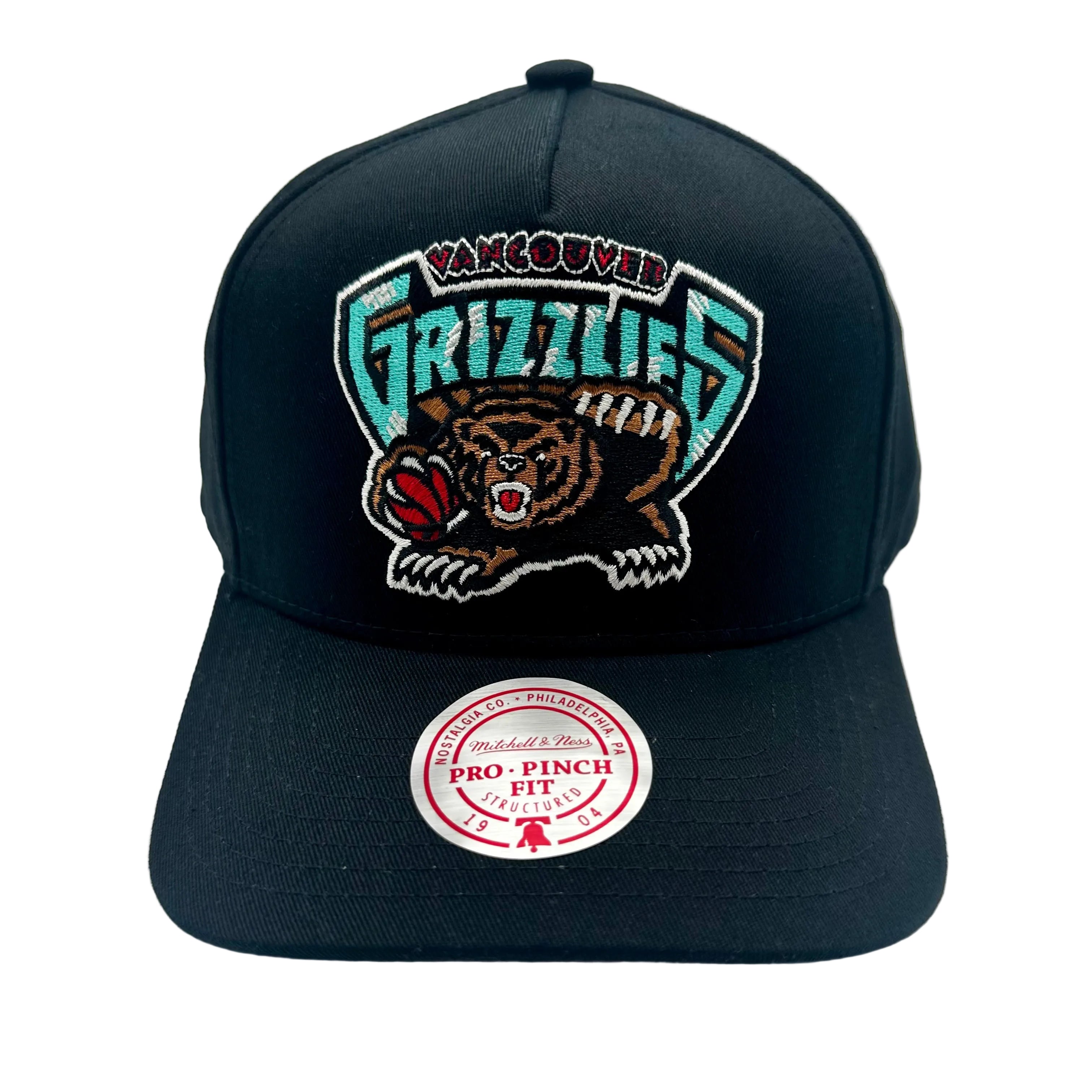Vancouver Grizzlies Hat - Black Evergreen Team Pro Pinch NBA Basketball Snapback Cap - Mitchell & Ness