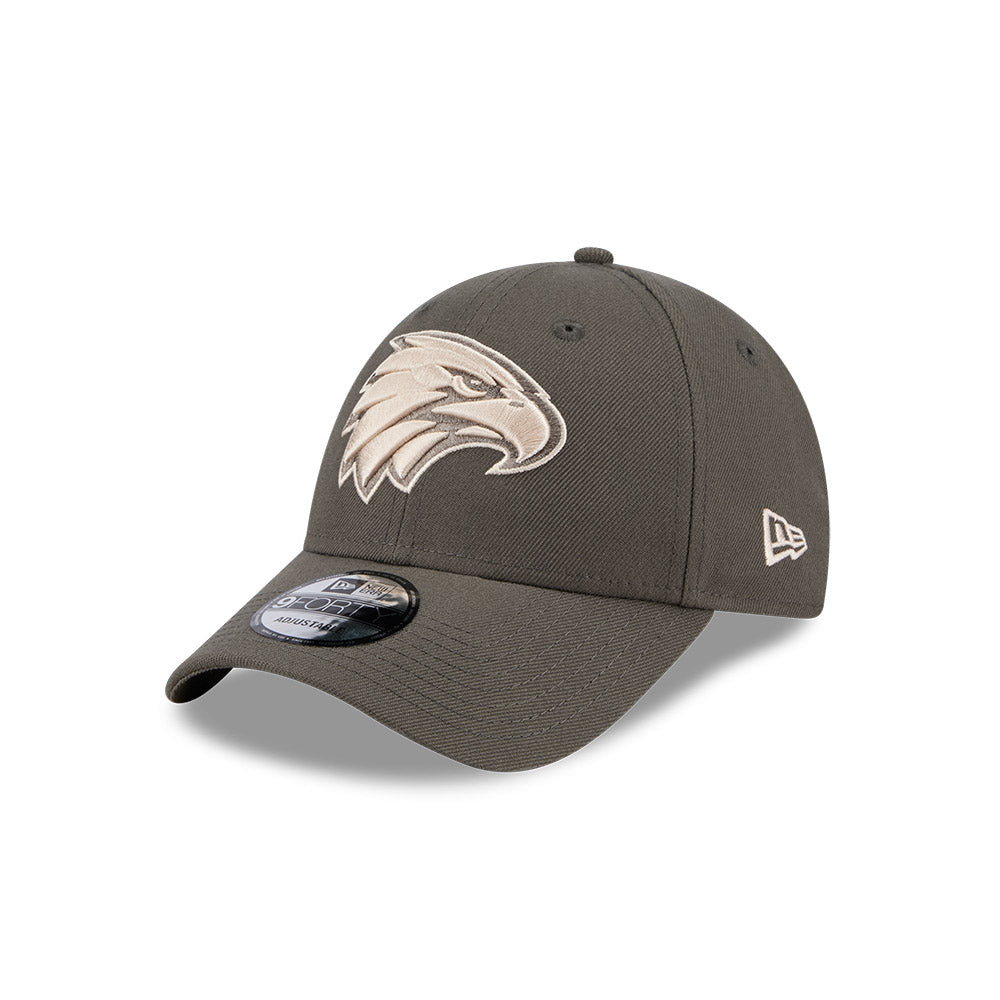 West Coast Eagles Hat - AFL 2025 Dusty Charcoal Grey 9Forty Strapback Cap - New Era