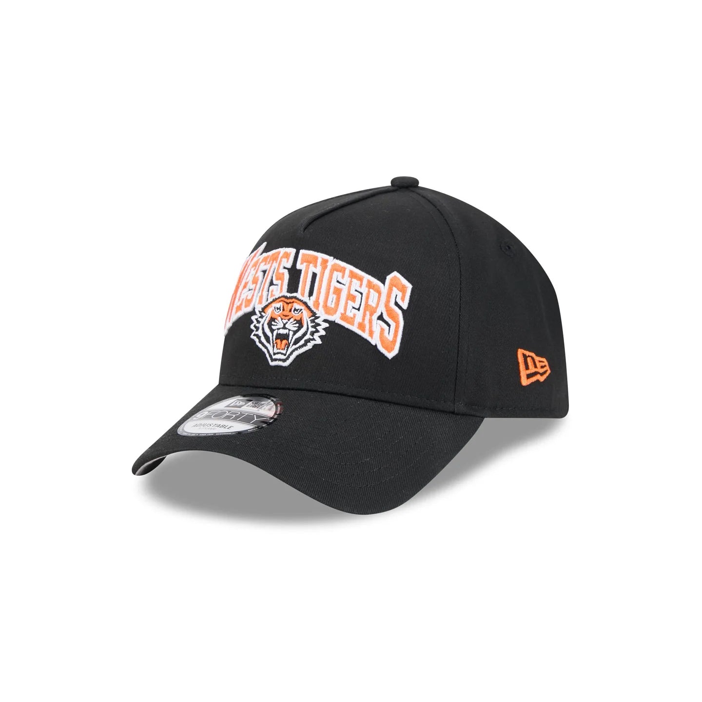 Wests Tigers Hat - Black Logo Arch 9Forty A-Frame NRL Snapback Cap - New Era
