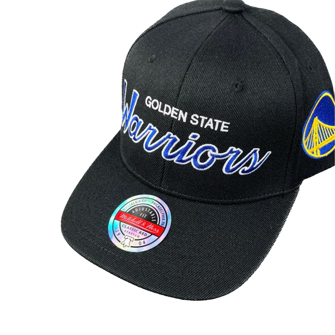 Golden State Warriors Script Mitchell & Ness Black NBA Snapback Hat