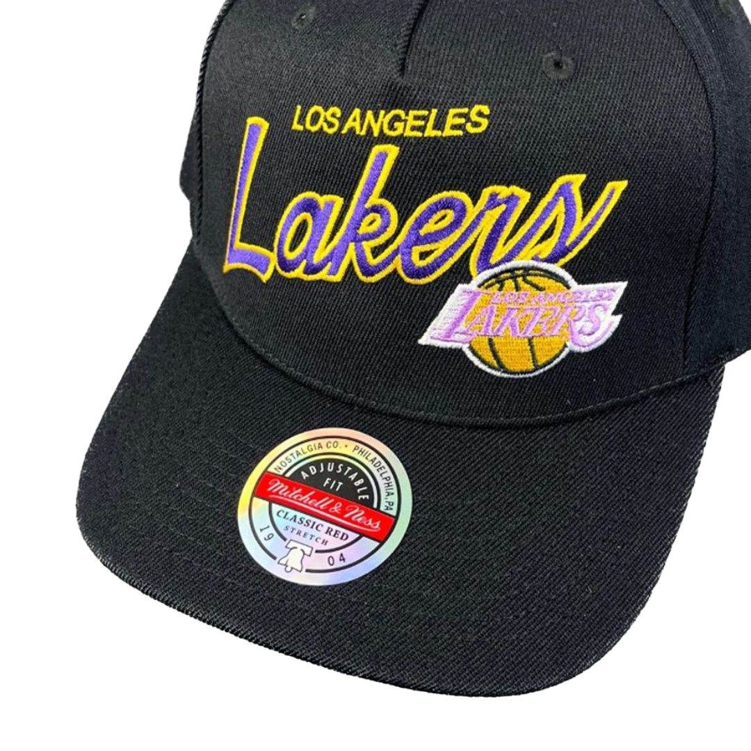 Los Angeles Lakers Hat - Black Classic Script Redline Snapback - Mitchell & Ness