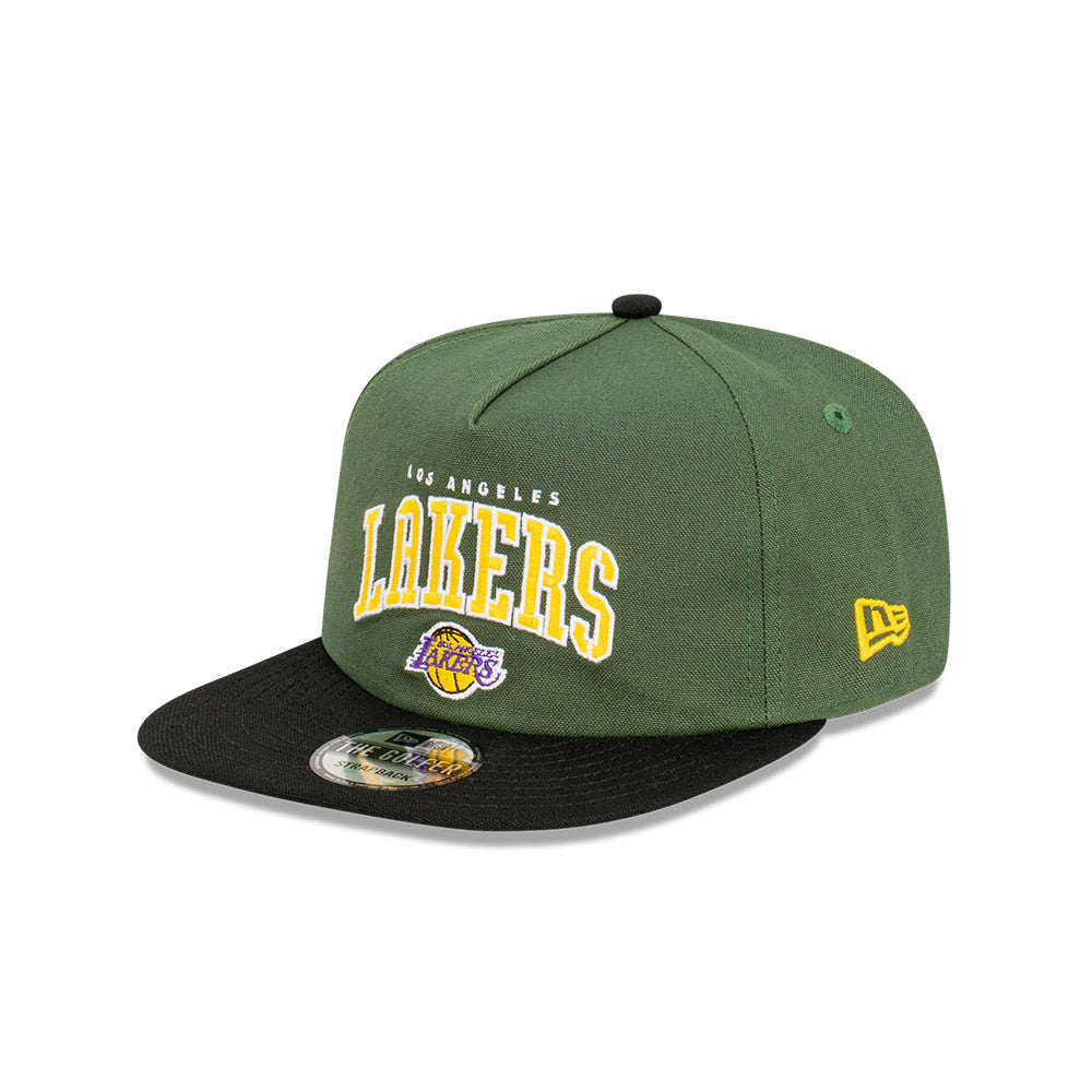 LA Lakers Hat - Rifle Green Stencil Script Golfer Snapback - New Era