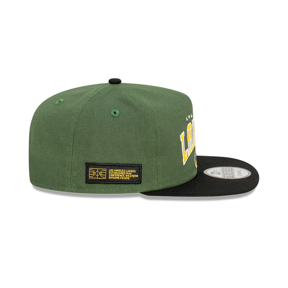 LA Lakers Hat - Rifle Green Stencil Script Golfer Snapback - New Era