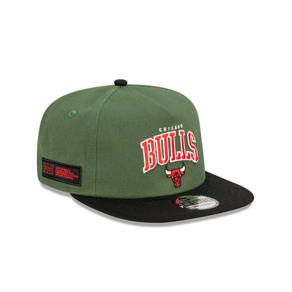 Chicago Bulls Hat - Cilantro Green Stencil Script Golfer Snapback - New Era