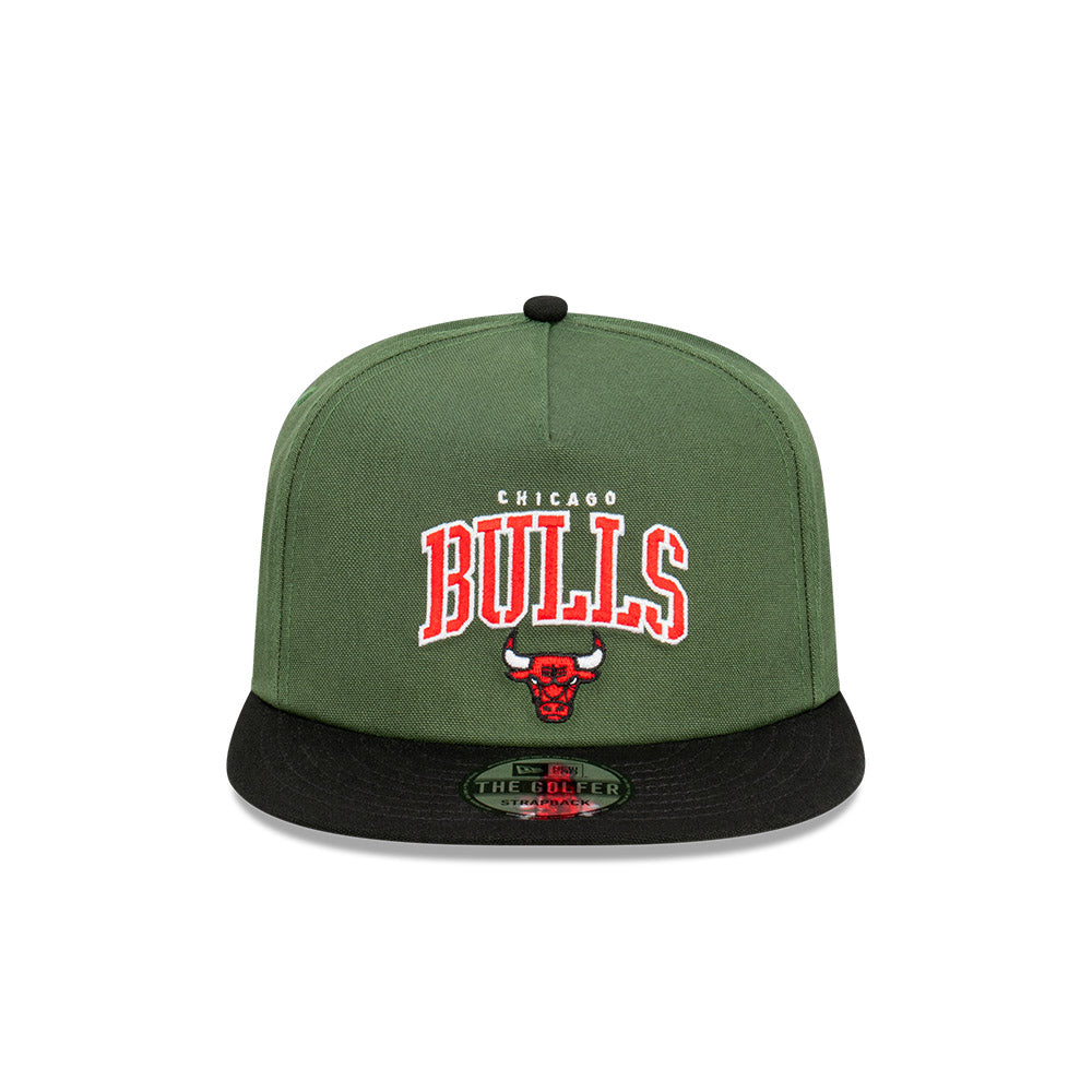 Chicago Bulls Hat - Cilantro Green Stencil Script Golfer Snapback - New Era