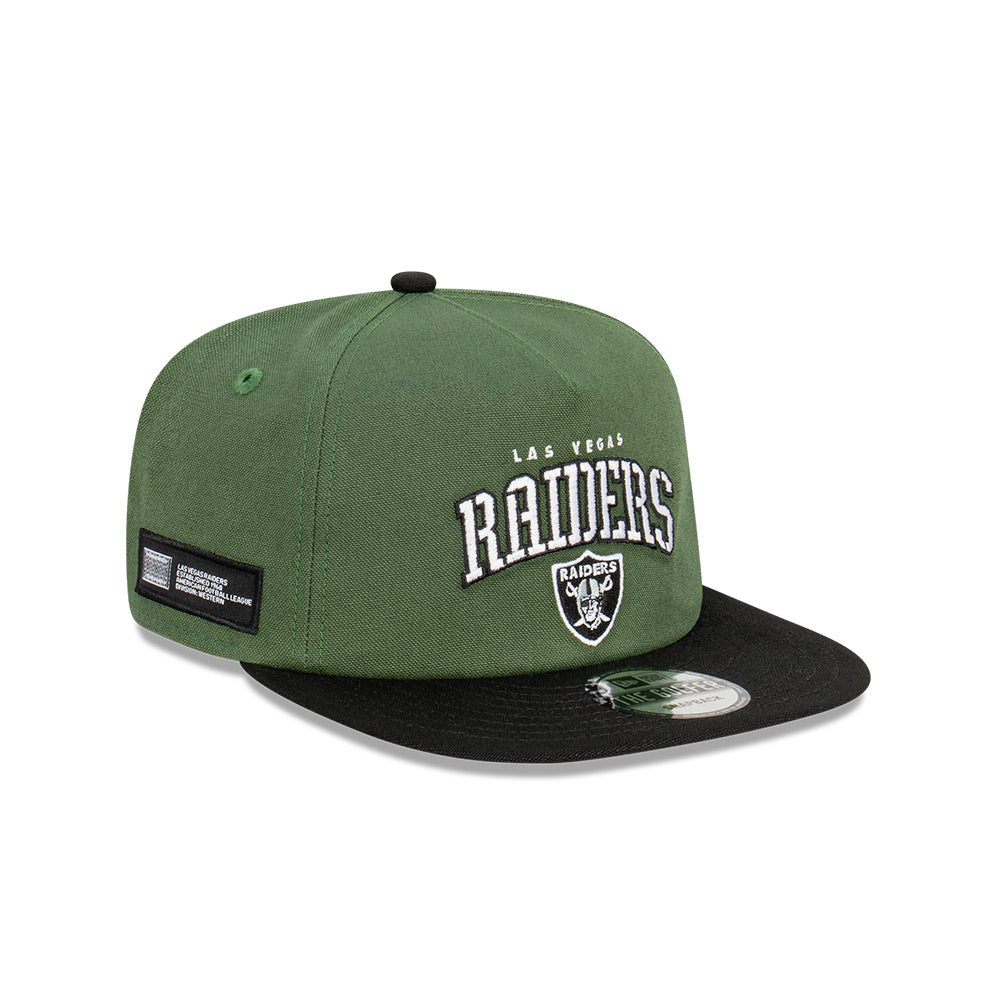 Las Vegas Raiders Hat - Rifle Green Stencil Script Golfer Snapback - New Era